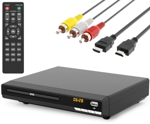 DVD Players for TV with HDMI,Plays All Regions and Formats,CD Players for Home,Support 1080P Video/CD/DVD/VCD/JPEG/USB, Remote, HDMI and RCA Cables Included (2026 New Model)