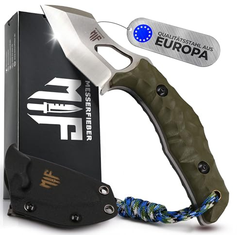 Messerfieber® T-Rex Kralle Messer [Kompakt, leicht & vielseitig] – EDC Messer mit 60 mm N690 Klinge & G10-Griff – Kydexscheide inkl. – Outdoor Schneidwerkzeug (In verschiedenen Farben) (Olive)