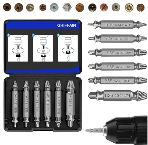 Schraubenausdreher Set 6 Stück, Hergestellt aus HSS 4341, Beschädigte Schraube Entferner Extraktor Set, Extraktor zum Entfernen fester & beschädigter Schrauben