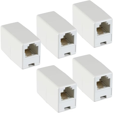 SynHHergyx 5 Pack RJ11 Coupler Connectors Telephone Line Connector Phone Cord Adapter RJ11 6P4C Female to Female Straight Telephone Cable Cord Extension Adapter for Landline Phone and Fax White