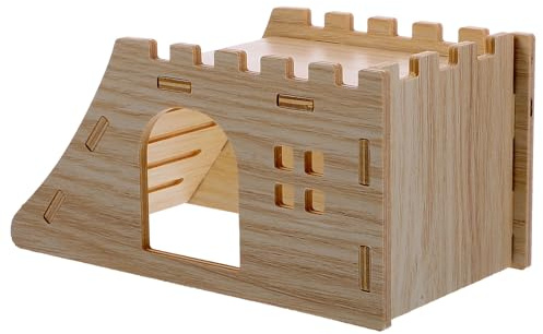 JEWEDECO Holzversteck für Hamster und Chinchilla Robustes Meerschweinchenhaus mit Rampe Kleines Holzspielhaus für Kleintiere Dekoratives Versteck und Nest