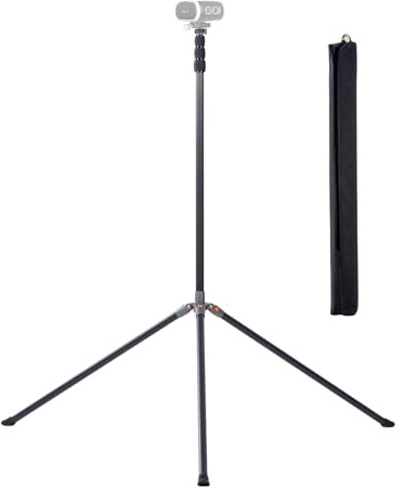 XbotGo NT4 PRO - Trípode de fibra de carbono profesional de 12.8 pies / 3.9 m extra alto con columna central acolchada de aire, almohadillas de pie de herradura estables para grabación de juegos, se