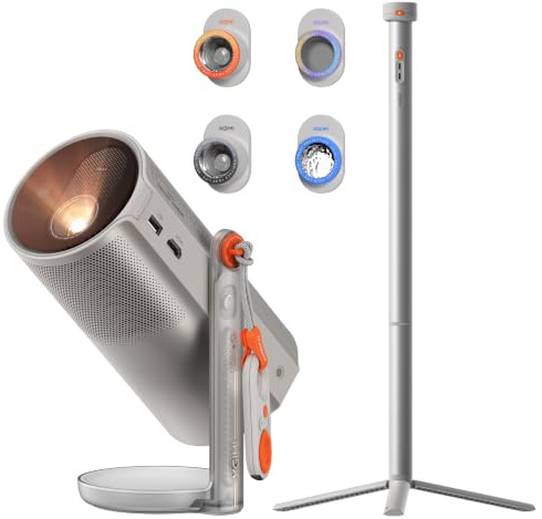 XGIMI MoGo 4 Laser Proyector Portátil con Soporte PowerBase | Autonomía de 5h, Google TV con Netflix Oficial, Soporte 360°, 550 Lúmenes ISO, Altavoces Harman Kardon de 12 W