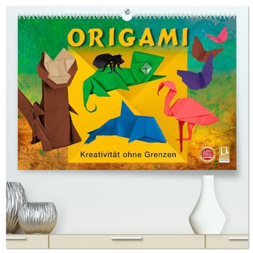 ORIGAMI - Kreativität ohne Grenzen (hochwertiger Premium Wandkalender 2026 DIN A2 quer), Kunstdruck in Hochglanz: Kreative Papierfaltkunst, integriert in farbenfrogen Fotocollagen (CALVENDO Hobbys)
