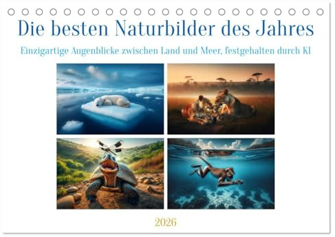 Die besten Naturbilder des Jahres - Einzigartige Augenblicke (Tischkalender 2026 DIN A5 quer), CALVENDO Monatskalender: Erleben Sie die Magie der Natur, eingefangen durch KI. (CALVENDO Tiere)