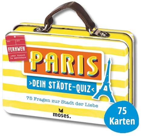 moses. Dein Städte-Quiz Paris – 75 Fragen zur Stadt der Liebe, Kartenset mit Fragen und Bildern rund um Sehenswürdigkeiten, Geschichte und Kultur, in einer Blechdose (Fernweh)