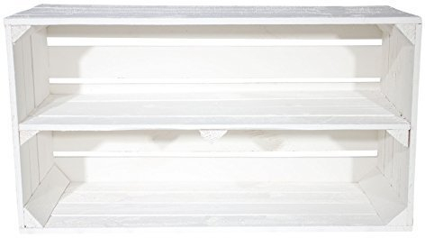 Kistenkolli Altes Land Große Shabby Chic Holzkiste mit Mittelbrett 68x40x30cm Schuhregal Ablageregal Schuhschrank