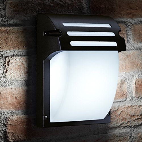 Auraglow Industrial Outdoor Wall Light, 5W LED Bulb, Cool White | Energy saving aluminium garden lamp, E27, IP44 weatherproof, modern security fixture for porch, patio and front door