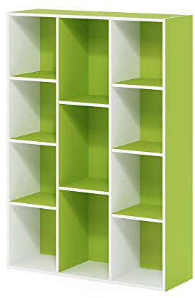Furinno Luder 11-Cube Wende-Bücherregal mit offenem Regal, Weiß/Grün
