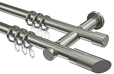 Interdeco Gardinenstange Edelstahl Optik 20 mm Ø 2-läufig Platon Verano, 220 cm