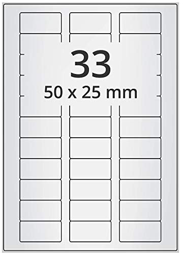 Wetterfeste Folienetiketten auf A4 Bogen, silber - 50 x 25 mm - 3.300 Polyester Etiketten auf 100 Blatt, selbstklebende PET Etiketten, matt, Typenschild-Aufkleber