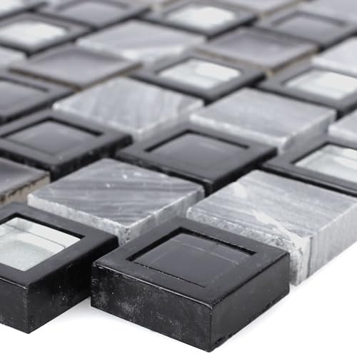 Glas Naturstein Marmor Mosaik Mosel Schwarz Grau Küchen Fliesen Spiegel Bad