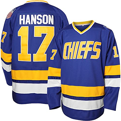 Hanson Brothers Jersey Charlestown Chiefs 16,17,18 Slap Shot Ice Hockey Movie Jersey, 17 Blau, Mittel