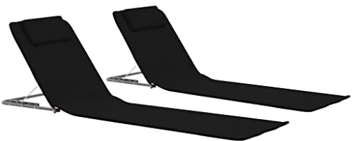 vidaXL 2X Esteras de Playa Plegables Tela Negra Accesorios de Viaje Tumbonas