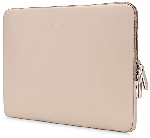 MOSISO Laptop Hülle Tasche Kompatibel mit MacBook Air/Pro,13-13,3 Zoll Notebook,Kompatibel mit MacBook Pro 14 Zoll M3 M2 M1 Chip Pro Max 2024-2021,PU Leder Gepolstert Wasserdicht Sleeve, Aprikose