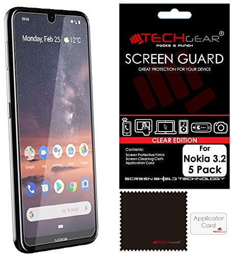 TECHGEAR [5 Pack] Screen Protectors for Nokia 3.2, CLEAR LCD Film Screen Protectors Cover Guards Compatible with Nokia 3.2
