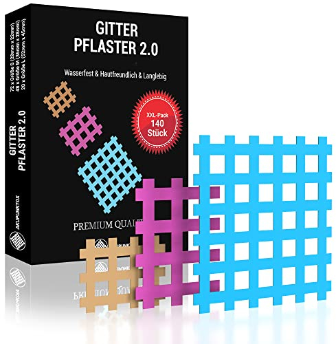 AKUPUNKTOX© Premium Gittertape - Innovatives Akupunktur-Pflaster, Cross-Tape Set mit 3 Größen (Typ a b c), Gitterpflaster - 140 Stück