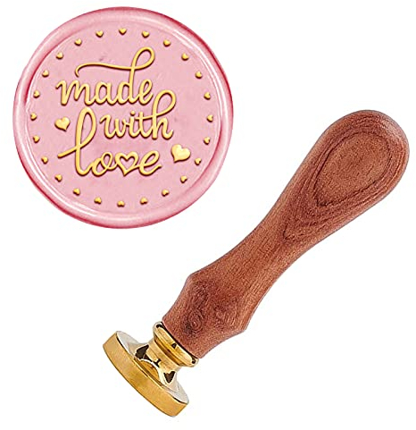 craspire Mit Liebe Gemacht Wachs-Siegel-Stempel, Siegelwachsstempel Retro Holzstempel Wachssiegel 25 mm Abnehmbar Messingdichtung Holzgriff Für Umschläge Einladungen Hochzeit Verschönerung Flasche