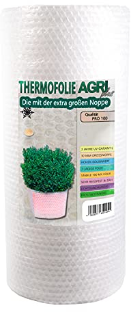 AGRI plus Isolier Luftpolsterfolie 0,5 x 40 m I Knisterfolie mit 30 mm Noppen I Pflanzenfolie für Überwinterung & Frostschutz I Reißfeste Polsterfolie Umzug I 100 My Noppenfolie transparent