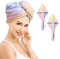 2 Stück Mikrofaser-Handtuch, Wickeltuch, Regenbogen, schnell trocknend, super saugfähig, gedrehter Turban zum Trocknen der Haare mit Knöpfen und trockenem Haar, Hut für Frauen und Mädchen