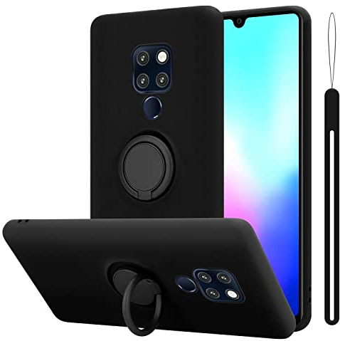 Cadorabo Hülle kompatibel mit Huawei Mate 20 Schutzhülle TPU Silikon Case Liquid Design mit Ring Slim Kratzfest Liquidsilikon Microfaser mit Rundumschutz Case Hülle für Huawei Mate 20 in Schwarz