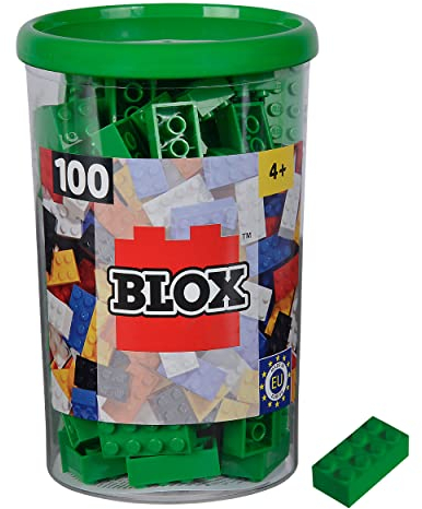 Simba 104114542 - Blox, 100 grüne Bausteine für Kinder ab 3 Jahren, 8er Steine, in Dose, hohe Qualität, vollkompatibel mit vielen Anderen Herstellern