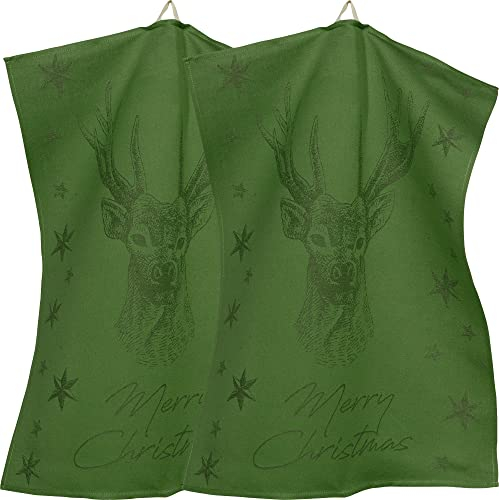 Sander GeschirrtuchChristmas Deer 2er-Pack Halbleinen grün Größe 50x70 cm