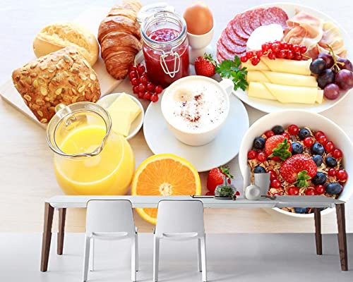 Frtmsticker Fotomurales Xxl Cocina Fruta Pan Fotomural Tv Foto Mural Pared 3D Fotomurales Decorativos Papel Tapiz Estéreo 3D Fotomurales 3D Fotomural Vinilo Papel Pintado 300X200Cm