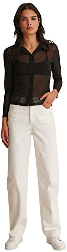 NA-KD Wide Leg Raw Hem Denim Jeans, Crudo, 36 para Mujer