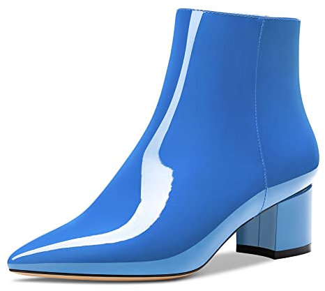 HDEUOLM Donna Chunky Blocco Tacco Heel a Punta Stivaletti Cerniera Slip-on Classico Dress Stivali 5 CM Heels Blu 36 EU