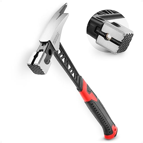 BILBAU Zimmermannshammer aus massivem Kohlenstoffstahl mit magnetischem Nagelhalter, 21 oz, 600g Monoblockhammer mit Nagelzieher und spitzen Klauenzahn, Lattenhammer mit TPR-Anti-Rutsch-Beschichtung