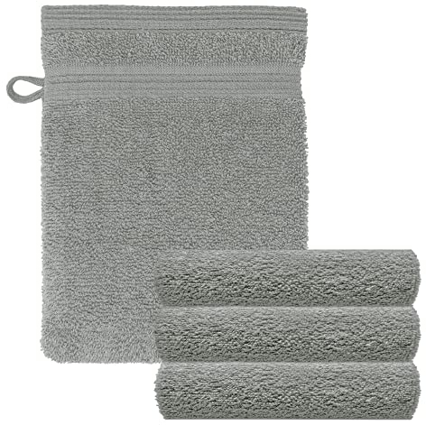 Lashuma Handtücher Set Grau - Stein, 4X London Waschlappen Frottee, Waschhandschuhe 16x21 cm