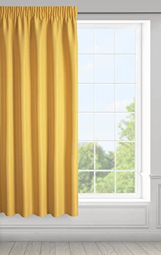 Eurofirany Rita Vorhang Gardine Glatt Schlicht Einfarbig - Kräuselband Modern Schlafzimmer Wohnzimmer Lounge Kinderzimmer 1 Stück Einzeln Senf Gelb 140x175cm
