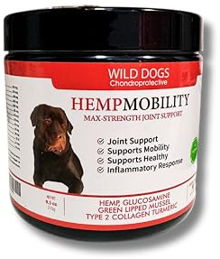 WILD DOGS Hemp Mobility – Chondroprotector Gelenkergänzungsmittel für Hunde und Katzen, Glucosamin, Kurkuma und Hanf, lindert Arthrose, Dysplasie und Schmerzen, 90 weiche Kauspielzeuge, natürlicher