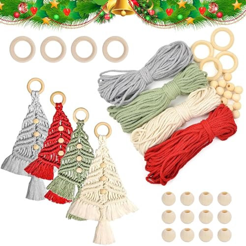 4PCS Christmas Tree DIY Kit, Woven Macrame Christmas Trees DIY KIT Wall Hangings, Christmas Craft Ideas Gifts, Christmas Tree Boho Macrame Hangings Decor