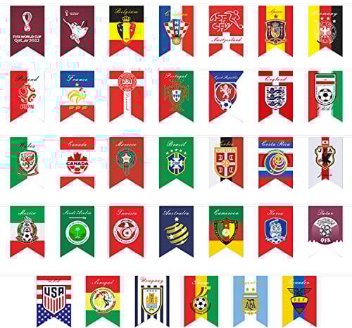 1 pcs World Cup Swallowtail Flag pulling, football match decoration, World Cup fabric football Colorful flags, double-sided banner, party decorations, suitable for gardens and sports clubs