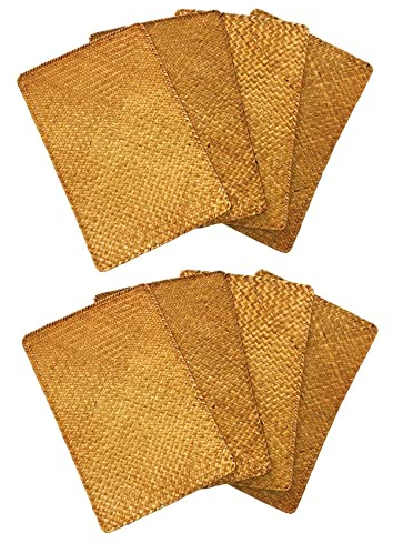 Duendhd Set di 8 tovagliette in rattan rettangolare in paglia alghe naturali intrecciate a mano