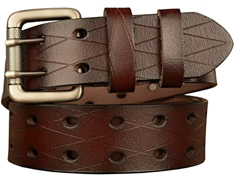 YOPADO Leder Gürtel Herren Mit Doppeldorn Schließe Geprägte Ledergürtel Mit Doppel-Loch Jeansgürtel Kürzbar Für Männer Jeans Anzug (120cm/waist:41, Brown)