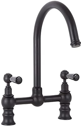 Milano Elizabeth Lever Handle Bridge Kitchen Sink Mixer Tap Swivel Spout - Black