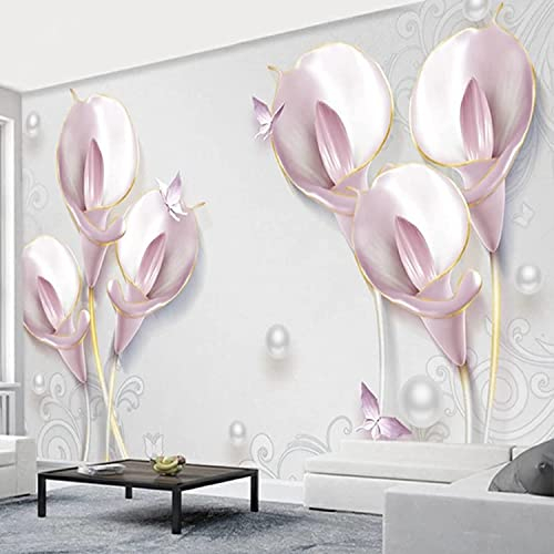 Wandbilder Fototapete - Rosa Calla-Lilie - Tapete Zum Abziehen Und Aufkleben - 3D-Wandbild Für Kinderzimmer, Wandkunst, Poster, Bild, Junge, Mädchen, Schlafzimmer, Geschenk, Dekorati 140(B) x70(H) cm