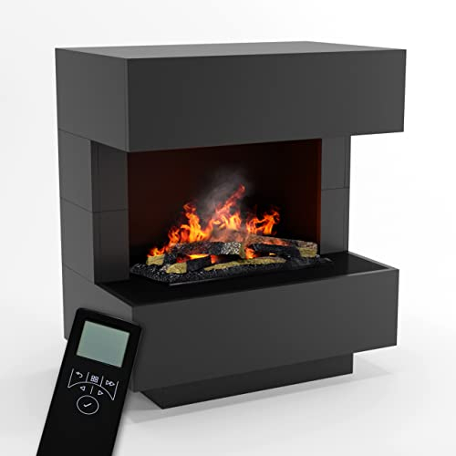 GLOW FIRE Wasserdampf Kamin KLEIST (Standkamin) - Elektrokamin mit realistischen LED 3D-Flammen, Knistereffekt & Fernbedienung, 80x90x50 cm - Opti-Myst 600 Elektro Kamin mit Holz-Deko, Grau