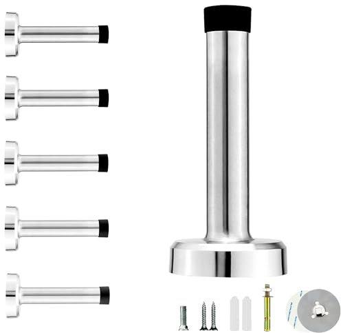 M JINGMEI 6 Pack Door Stoppers,Rubber Door Stopper, Wall Mounted Door Stop, Self Adhesive Door Stop with Screws,Rubber Door Stoppers for Wall, for Home Bathroom Door Stops Indoors(Silver/95mm)