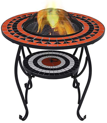 LAPOOH Feuertisch Mosaik Keramik Terracotta und Weiß 68 cm, Heizpilz Gas Terrasse, Feuerstelle Outdoor, Terrassenheizer, Tisch Kamin