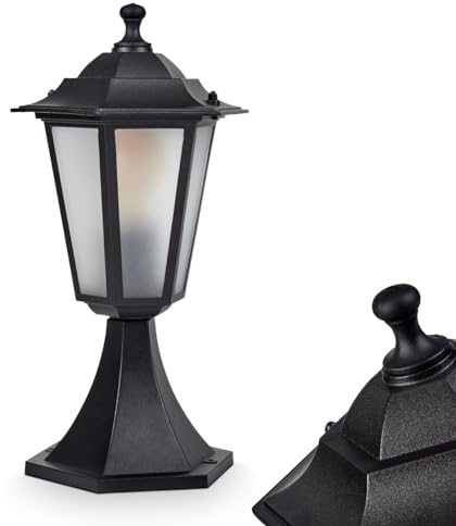Außenwegeleuchte Loria, Sockelleuchte aus Metall/Milchglas in Schwarz/Weiß, Wegeleuchte in antikem Look, 37 cm, Gartenlampe, Gartenbeleuchtung IP44, 1 x E27, ohne Leuchtmittel