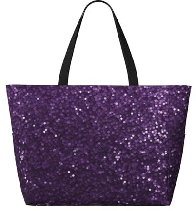 Glitzernde Strandtasche mit Glitzer, faltbar, geräumig, große Kapazität, Strandtasche mit Reißverschluss, Schwarz, Einheitsgröße