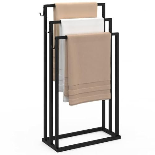 IDMarket - Porte-Serviettes sur Pied 3 Niveaux Dallas métal Noir Design Industriel