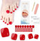 32PCS Autocollants de Vernis à Ongles d'Orteil Semi-durci, Couleur Unie Autocollants Ongles Pieds Couverture Complète Sticker Ongle Auto-adhésif, Bandes d'Ongle d'Orteil Manucure Décoration (Rouge)