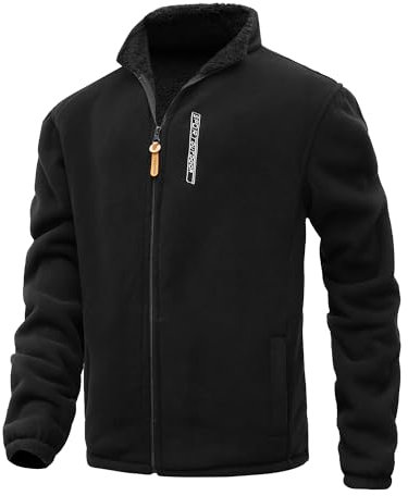 MeiLayM Giacca in Pile Uomo con Zip Integrale Giacca All'aperto Sport Giacca Stand-up Collare Giacca Casual Interno in Pile Caldo Giacca con Tasche con Cerniera Nero,XXL