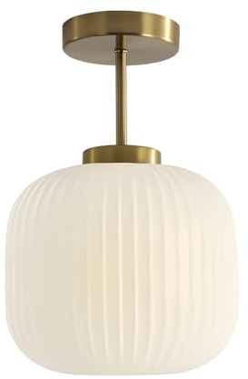 KCO Deckenleuchte Gold Ø20cm mit Geripptem Milchglas, E27 Modern für Flur & Küche