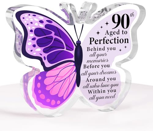 90th Birthday Gifts for Women, 1935 90th Birthday Gifts for Her-Acrylic Butterfly Plaque Happy Birthday Gifts, Wonderful 90th Birthday Present for Mum Dad Wife Husband Sister Auntie